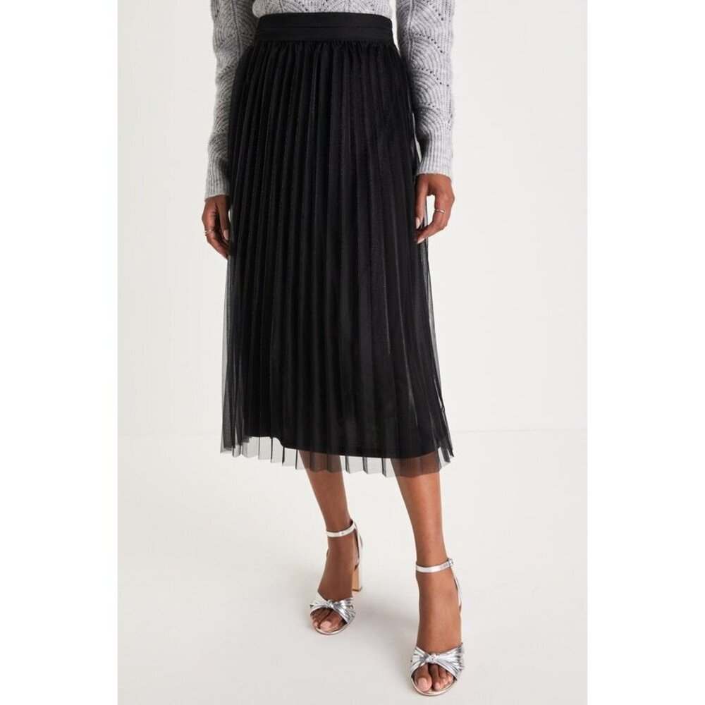 Lulus Favorite Occasion Black Shimmery Pleated High-rise Midi Skirt - Size S